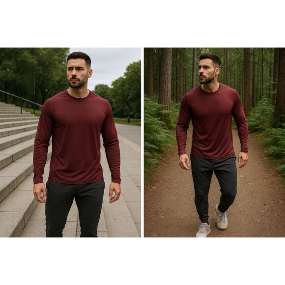 Gymshark Men's Long Sleeve Shirt Burgundy M Athflow Gorpcore Performance Fit - Picture 1 of 13